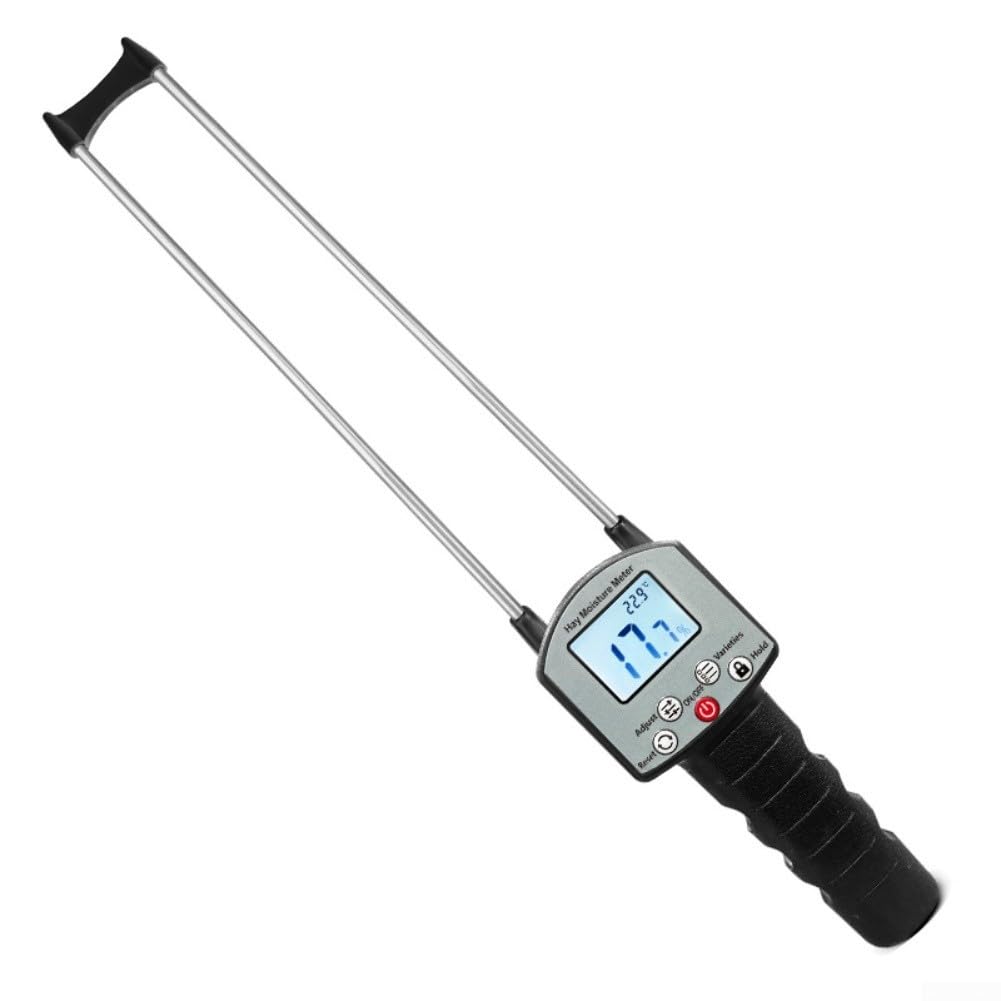 Medidor de humedad de heno de rango 0-80%, detector digital portátil de heno de grano con pantalla LCD retroiluminada, para lectura instantánea Probador de humedad para almacenamiento de paja de balas