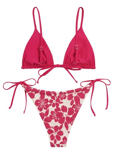 Image of ZAFUL Women's Triangle Bikini Floral String Bikini Set Two Piece Swimsuit Bathing Suits
