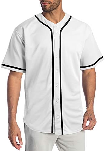 Hat and Beyond Mens Baseball Jersey Stripe Button Down Shirts Team Sports Uniforms (Large,1DL01_White)