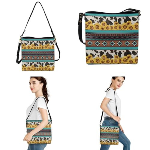 Messenger Bag for Women Crossbody Boho with Leather Car Remote Key Case Cover Set of 2 Bucket Style Tote4