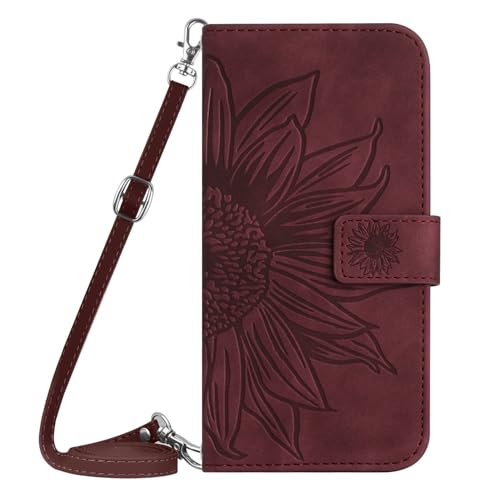 Étui iPhone 16 Pro Max bordeaux en cuir de luxe style fleuri