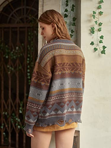 Neeno Geo Pattern Drop Shoulder Sweater (Color : Multicolor, Size : Medium)2