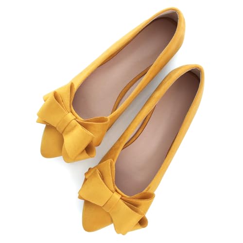 Image of SAILING LU Womens Bowknot Ballet Flats Pointy Toe Suede | Casual Flat Shoes, Dressy Wear to Work, Moccasins, Slip-Ons