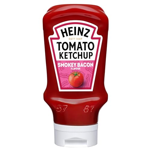 Image of Heinz Tomato Ketchup Smokey Bacon Flavour • Gourmet Condiment Vegetarian Smoky Flavour Tomato Sauce • Rich Tangy Dip for Fries, Burgers, Sandwiches & Snacks • Thick Restaurant Style, 16.23 oz ℮ 460 g