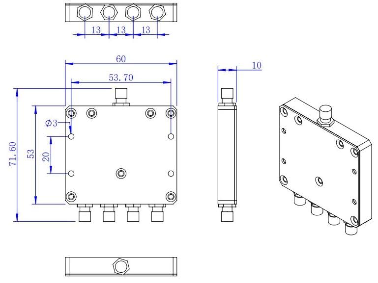 Coax verdeler 4 voudig f-connector retour geschikt