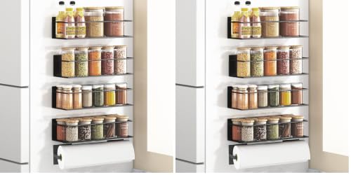 Image of Magnetic Spice Rack For Refrigerator, Magnetic Fridge Shelf For Kitchen, Magnetic Shelf For Fridge Space Saving Black 8 Pack With Magnetic Paper Towel Holder
