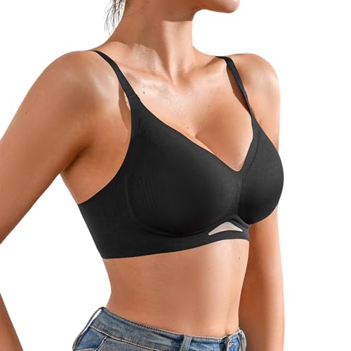 DEANGELMON Scalloped V Neck Wireless Bras for Women Seamless No Underwire Full Coverage Push Up Bras Soft Comfort Bralettes2