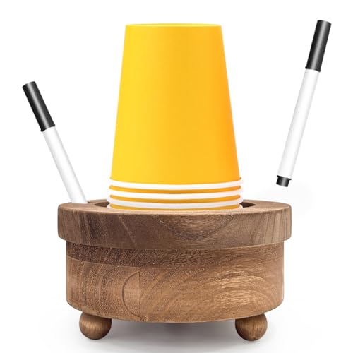 GEMLORD Wooden Cup Holder with Marker Slot, Disposable Cup Holder, Paper Cup Dispenser for Party...