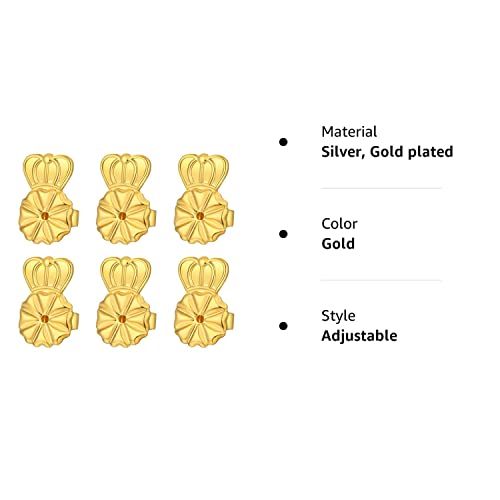 3 Pairs 14K Gold Earring Backs Lifters,Secure Earring Backs For Droopy Ears,Adjustable Hypoallergenic Earring Backs For Studs(3Gold) #TOP7