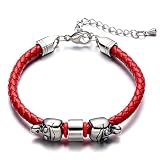 Lederarmband Für Herren, Edelstahl Alien Armreifen Trendy Charms Armband Verstellbare Kette Geflochtenes Leder Seil Männlichen Armband Schmuck Zubehör Festival Paar Geschenk Der Freundschaft Rot