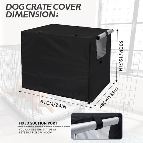 OUUTMEE Hundebox-Abdeckung, 210D Polyester, wasserdichte Hundekäfig-Abdeckung mit Tür und belüftetem Fenster 61LX48WX50H wasserdicht/Sonnenschutz/Lichtblockierend Schwarz