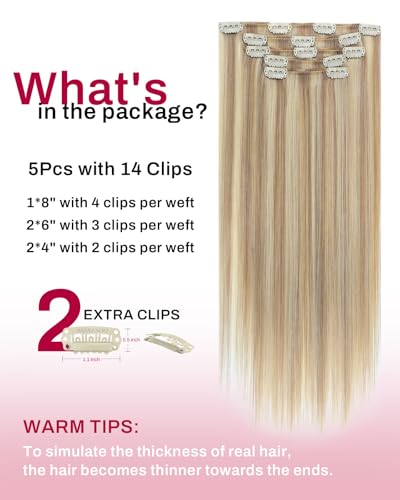 Image of Moresoo Clip in Hair Extensions, Beige Blonde Highlight for Short Hair | Clip in extensions real human hair, 10 inch 80g 5pcs, highlights warm beige with light gold blonde