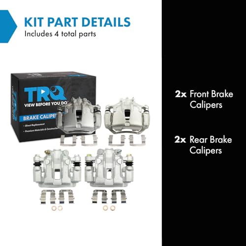 Image of TRQ Front and Rear Brake Caliper Set Zinc Coated Brackets Hardware Compatible with 2010-2013 Kia Forte Forte Koup