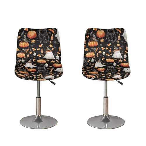 Image of Bar Stool Covers with Backs Cushion Slipcover for Counter Set of 2 Halloween Spooky Pumpkin Black Cat Waterproof Height Mid Low Back Chair Protector Easy to Install