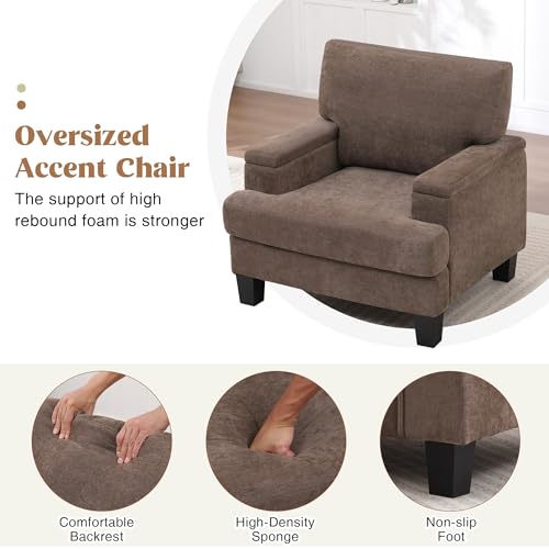 Image of Accent Chairs Set of 2 with Storage Armrest, Fabric Modern Upholstered Reading Living Room Chairs, Comfy Large Arm Chair, Accent Chair for Bedroom (Dark Brown)