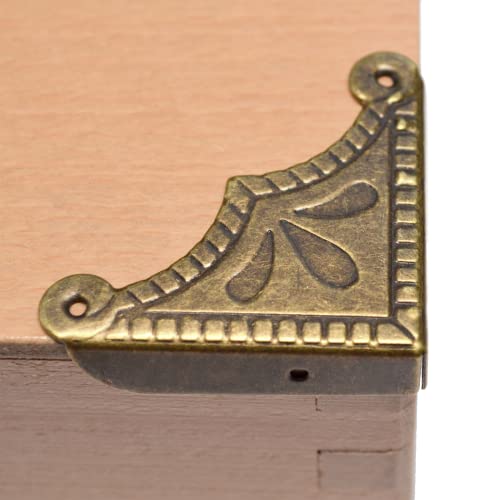Image of 12 Pcs Vintage Bronze Corner Protectors Decorative Metal Edge Covers Antique Safety Guards Retro Right Angle Bracket with Nails for Furniture Edge Wood Case Corner Jewelry Box (Side Length:1-1 /2 inch)