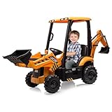 12V Electric Ride on Tractor for Kids with Remote Control 2.4G, 4-in-1 Excavator Digger Toy with Shovel & Bulldozer, Horn, Removable Roof, 2-4 Km/h, Battery Powered Car for Boys Girls Age 3+