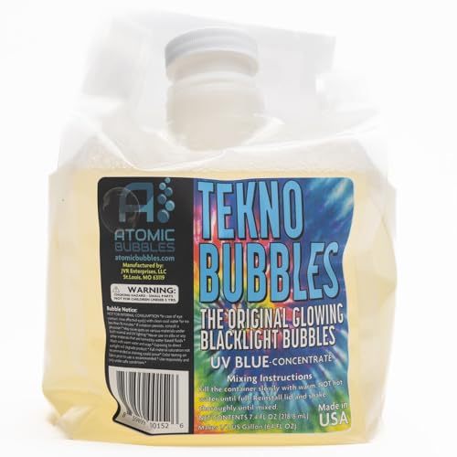 Atomic Bubbles: Tekno Bubbles 64oz Smart Pouch Refill - Blue - UV Blacklight Glow Bubbles, Glow Parties, Indoor & Outdoor, Safe for Kids, Non-Toxic