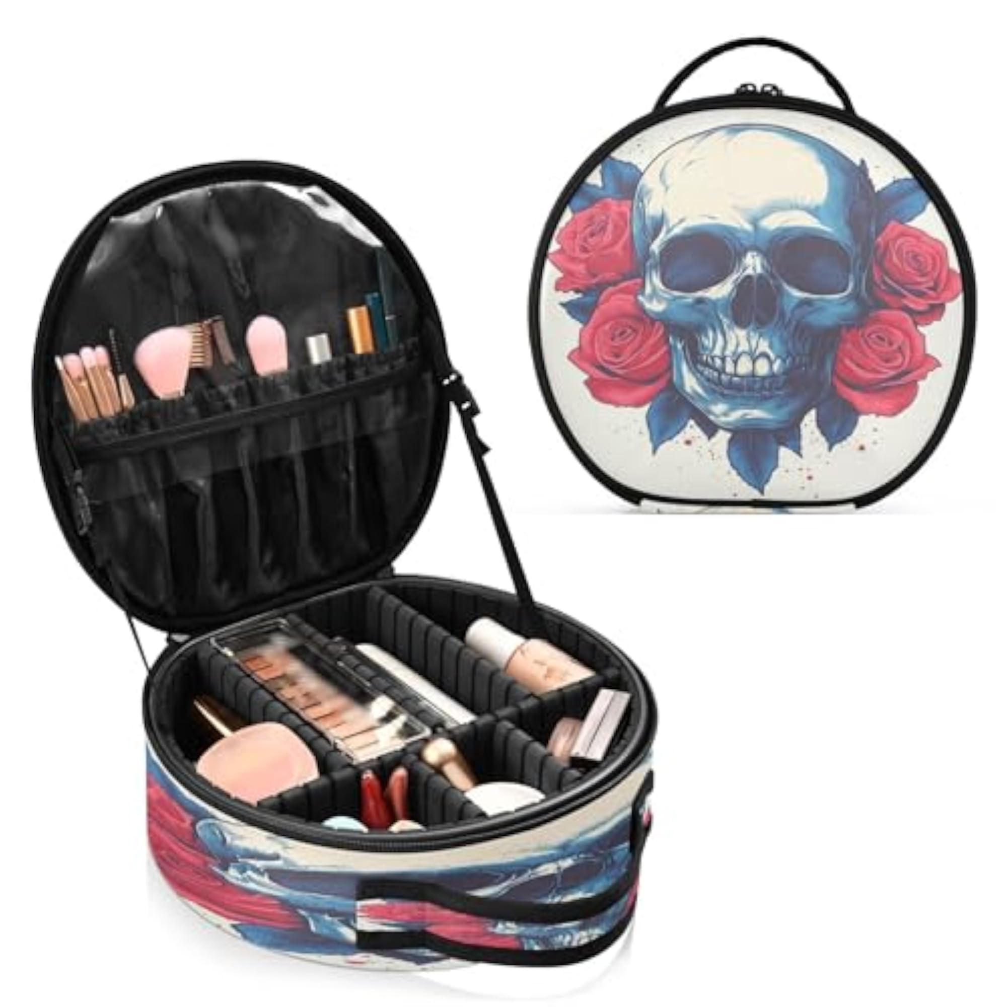 Skull Roses Travel Makeup Case, Portable Organizer