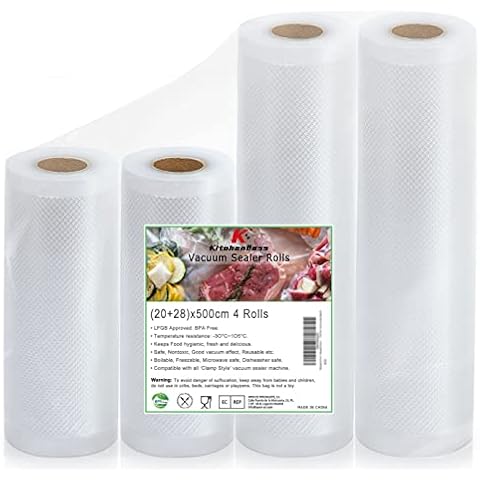 KitchenBoss Vacuum Sealing Bag Rolls, 2 Packs 20 x 500 cm and 2 Packs 28 x 500 cm Food Seal Bags, Freezer Bags for Vacuum Sealer Cover