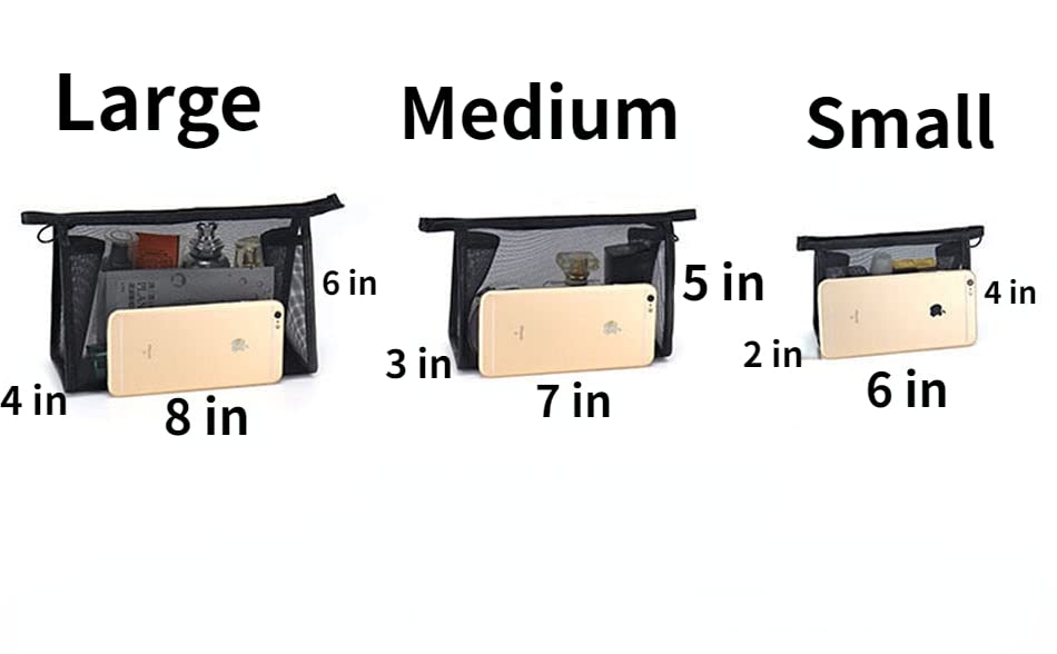 ZITEZHGO 3 Sets Clear Mesh Cosmetic Bag Small Makeup Bag Travel Makeup Organizer Black Makeup Pouch Toiletry Bag Purse (Black)