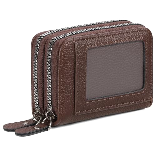 Image of RNIEGA Credit Card Holder Wallet RFID Blocking Leather Small Wallet for Women Double Zipper Wallet with ID Window