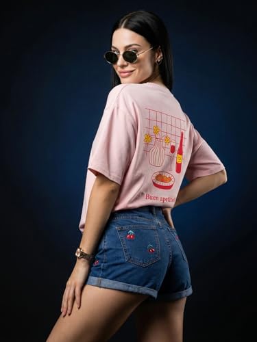 Image of JUNEBERRY Pure Cotton Oversized Drop Shoulder T-Shirt for Women | Front & Back Print, Half Sleeve, Baggy Fit, Round Neck | Sizes S-XXL