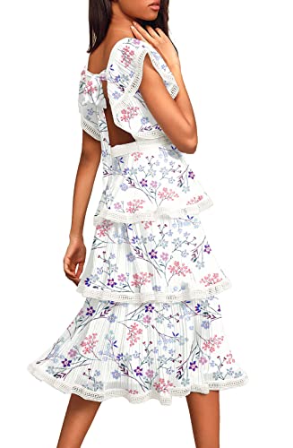 Image of ETCYY Women's Summer Ruffle Maxi Dress Tiered Layed Chiffon Short Sleeve Beach Boho Floral Party Wedding Guest Long Dresses