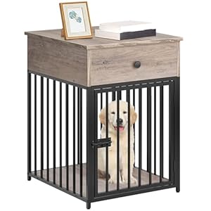 HOOBRO Dog Crate Furniture, Wooden Dog House, Decorative Dog Kennel with Drawer, Indoor Pet Crate End Table for Small Dog, Steel-Tube Puppy Cage, Chew-Proof, Greige BG01GW03