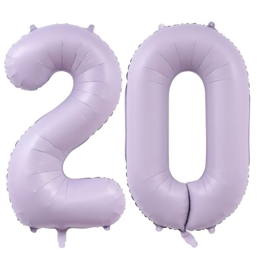 Image of Pastel Purple 20 Number Balloons,40 Inch Light Purple 20 Balloons Large Helium Foil Mylar Number Balloon for Birthday Party Anniversary Decorations