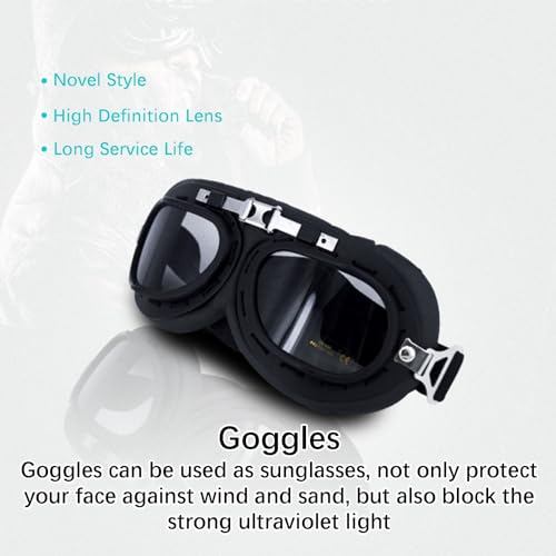 Casco de moto vintage de cuero con gafas de protección UV retro 6