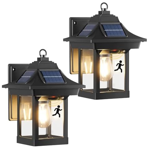 ZKLiLi 2 Pack Solar Wall Lanterns Outdoor with 3 Modes, Dusk to Dawn Motion Sensor LED Sconce Lights IP65 Waterproof, Exterior Front Porch Security Lamps Wall Mount Patio Fence Garage Decorative Cover