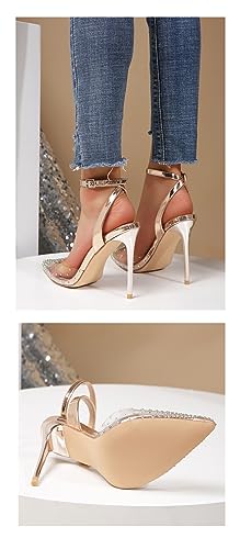 Oversized Women's Shoes, Transparent Rhinestone Pointed Thin Heeled High Heeled Sandals, Summer Size: 6-11(7.5)4
