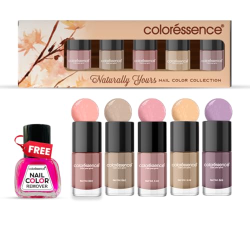Image of Coloressence Naturally Yours Nail Paint Kit, Set of 5 with FREE Nail Polish Remover | Glossy Finish | Quick Dry | Chip Resistant