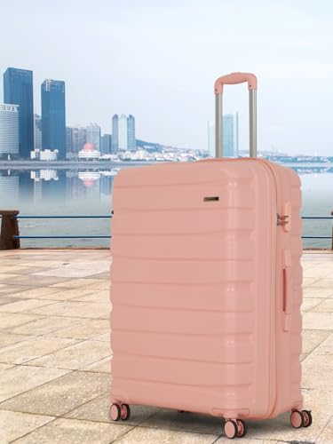 Image of Teakwood MA Trolley Bag, Hard with Zipper Closure, Adjustable Push Button & Cross Side Strap, Number Lock System 360 Degree (Rose, Set of 3)