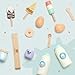 Pillowhale 12-Piece Wooden Dairy & Ice Cream Play Food Set – Pretend Fridge Food Accessories w/ Milk Bottles Yogurt Cups Eggs Pastel Popsicles & Holder – Montessori Kitchen Toy for Kids Ages 3+