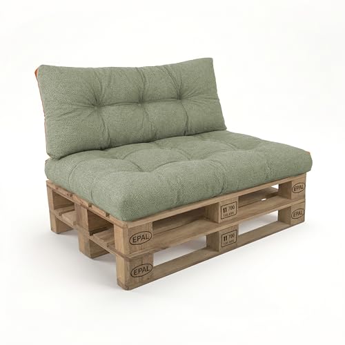 POKAR Set de 2 Coussins Matelassé pour Palettes Euro: 1x Assise 120x80cm + 1x Dossier 120x40cm, en Mousse formée à Froid, pour Canapé de Jardin, Intérieur et...