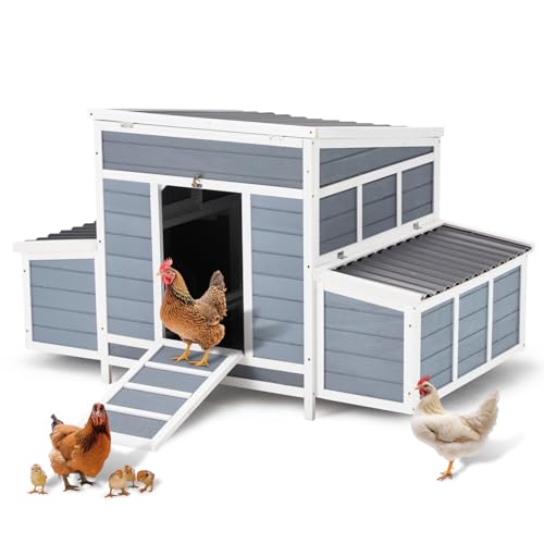 U-MAX Chicken Coop, 56\" Large Wooden Chicken Hutch with 6 Nesting Boxes, Outdoor Hen House Chicken Cage