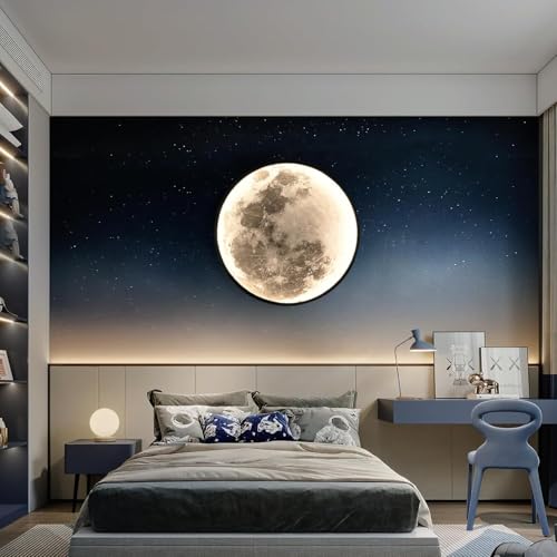 AoLa LED Mond Wandleuchte Innen Dimmbar mit Fernbedienung und Kabel Wandlampe Runde Mond Deko Lampe Modern Design Nacht Licht Hintergrund Wandbeleuchtung 3000K-6000K für Schlafzimmer Wohnzimme,50CM