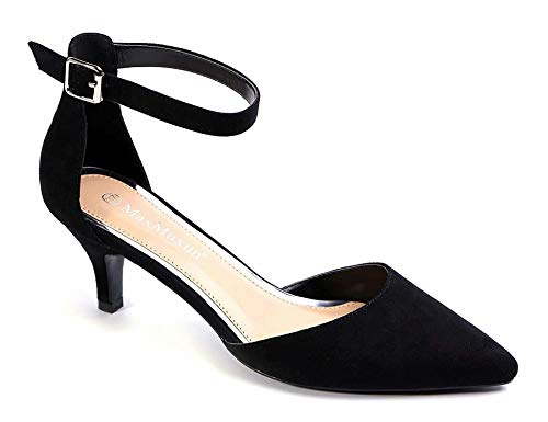 MaxMuxun Zapatos de corte para mujer con correa de tobillo para gatito tacones vestido bombas, Black, 39 EU Cover