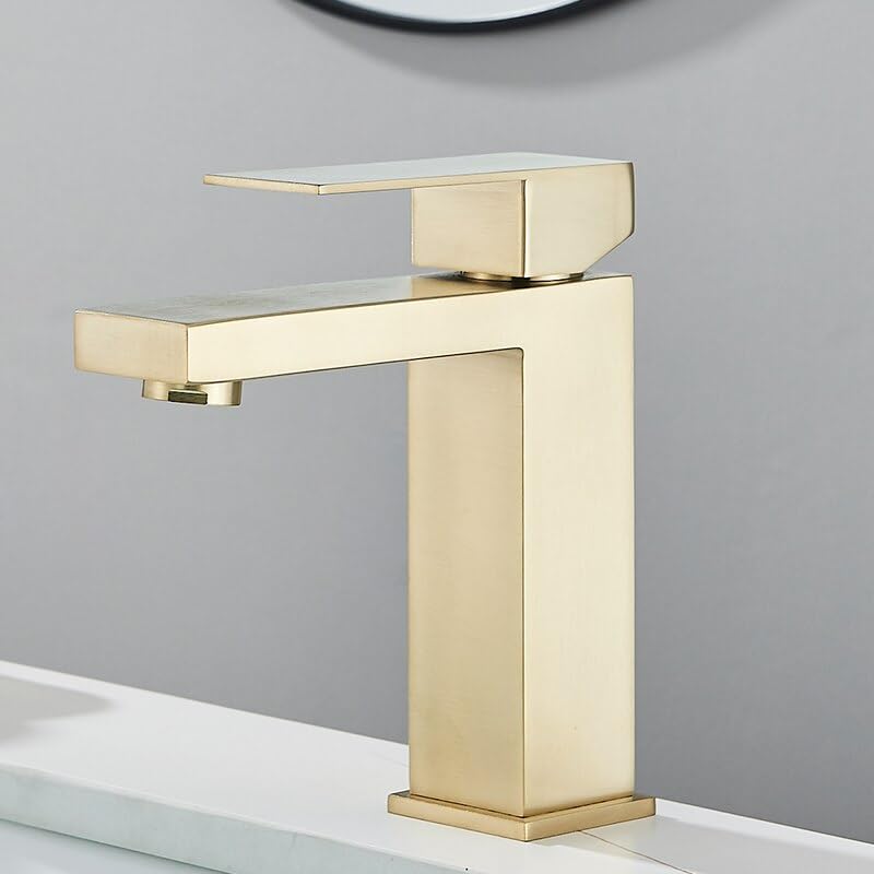 Robinet de lavabo anti-éclaboussures en acier inoxydable or brossé pour mitigeur durable