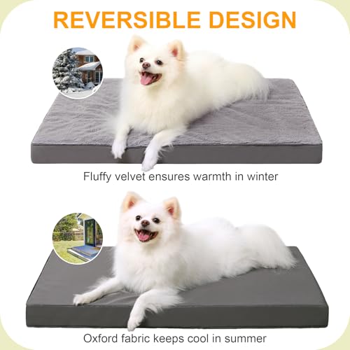 Image of KSIIA Orthopedic Dog Bed for Medium Dogs with Waterproof, Dark Grey, 29x18 | Deluxe Soft Plush Dog Crate Bed, Washable Pet Mat with Removable Cover & Egg Crate Foam for Medium Dogs Sleeping & Relaxing