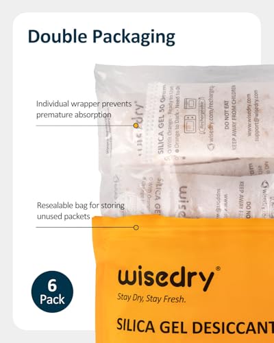 wisedry Silica Gel Beutel Trockenmittel regenerierbar mit Orangenperlen indikator für 3D Drucker Filament Trockner, Elektronik, Schmuck 50g 6Stk