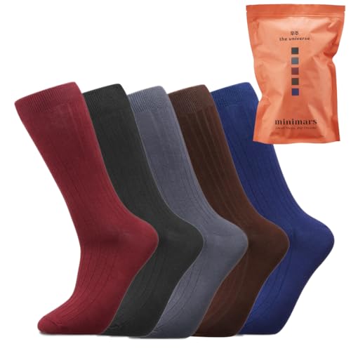 Men’s Standard Colorful Ribbed Crew Socks, Lightweight Thin, Soft Cotton, Ultra Stretch (5 Pairs, Size 6-10)