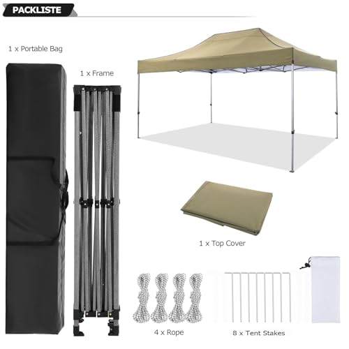 Image of COBIZI 10x15 Pop Up Canopy Tent,Heavy Duty Canopy(Khaki Gray No Sidewalls)