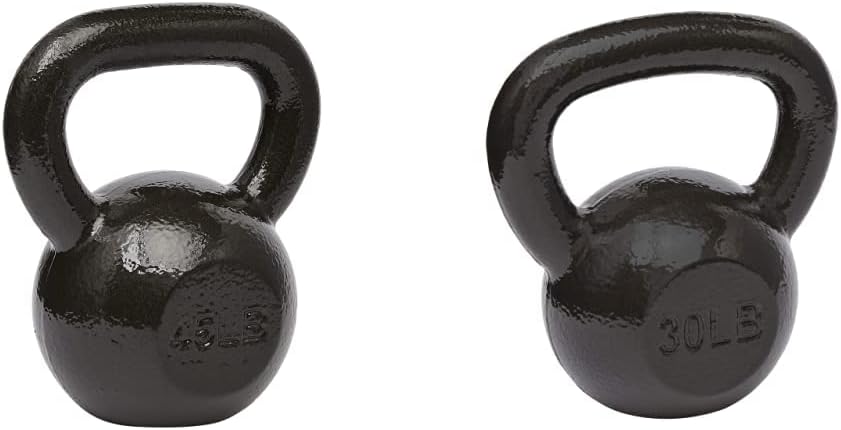 Amazon Basics Cast Iron Kettlebell - 45 Pounds, Black & Cast Iron Kettlebell - 30 Pounds, Black
