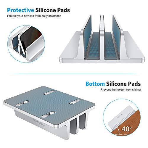 Omoton [Updated Dock Version] Vertical Laptop Stand, Double Desktop Stand Holder With Adjustable Dock (Up To 17.3 Inch), Fits All Macbook/Surface/Samsung/Hp/Dell/Chrome Book (Silver) #TOP6
