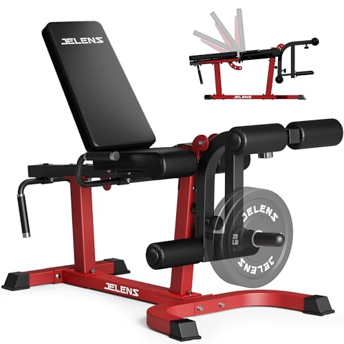 JELENS J10 Leg Extension and Curl Machine, Adjustable Leg Curl Machine for Home Gym, Seated Leg Extension and Lying Curl Machine for Lower Body Workouts (Red)