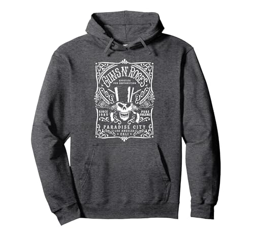 Image of Official Guns N' Roses Paradise City Label Pullover Hoodie, Adult Unisex, Dark Heather Grey, X-Large