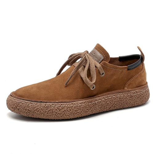 Mens Suede Leather Loafers Lace Up Comfortable Round Toe Walking Shoes Retro Fashion Sneakers Outdoor Causal Shoes for Men